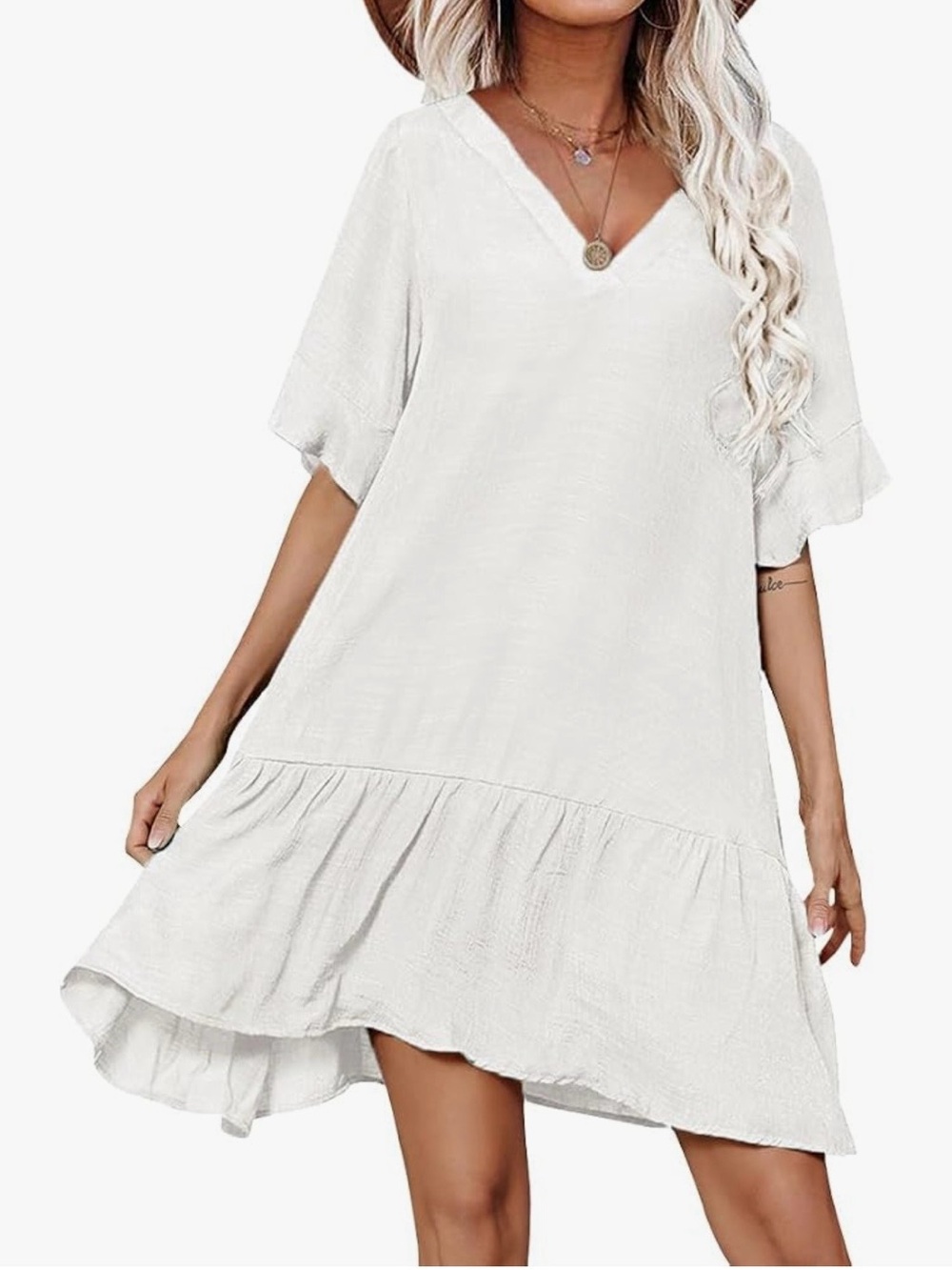Women’s White V-Neck Cover-Up Dress